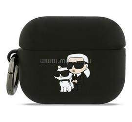 CG MOBILE KARL LAGERFELD SILICONE KARL&CHOUPETTE HEAD 3D szilikon tok (ütésállóság, karabíner) FEKETE Apple AirPods Pro 3 KLAP3RUNKC small
