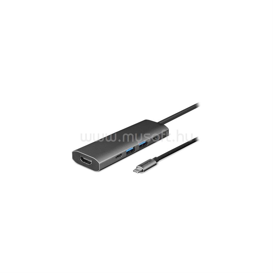 CHIEFTEC USB HUB 5-in-1, USB-C, 2xUSB-A, USB-C, HDMI, 80W USB-C Töltő port, fekete