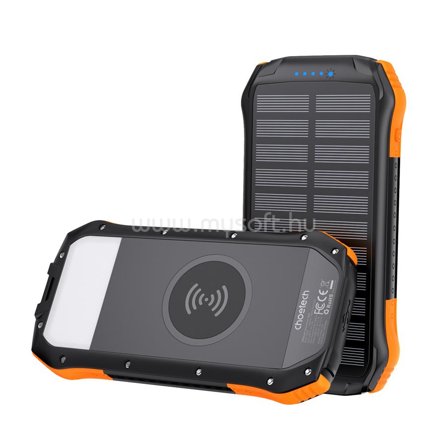 CHOETECH B659, 10000mAh Qi 5W Wireless töltés, napelemes powerbank