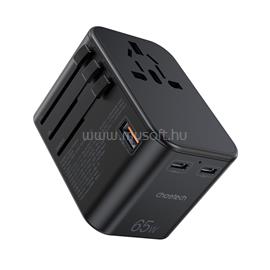 CHOETECH USB-C*2+A (65W, fekete, travel, US,UK,EU,AU), töltő PD5009 small