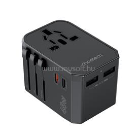 CHOETECH USB-C*2+A*2 (45W, fekete, travel, US,UK,EU,AU), töltő PD6045 small