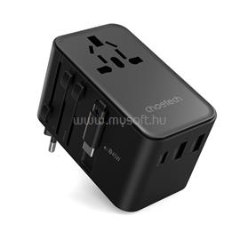 CHOETECH USB-C*2+USB-A*2 (45W,fekete,travel,USB-C kábellel, US,UK,EU,AU), töltő PD5021 small