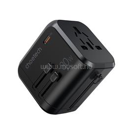 CHOETECH USB-C+A*3 (4port,30W, fekete, travel, US,UK,EU,AU), töltő PD5008 small