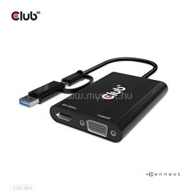 CLUB 3D Átalakító - CSV-1611(USB-C (USB-A Adapterrel) to Dual HDMI (4K/30Hz) / VGA (1080/60Hz)) CSV-1611 small