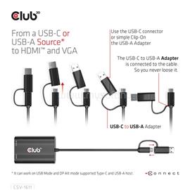 CLUB 3D Átalakító - CSV-1611(USB-C (USB-A Adapterrel) to Dual HDMI (4K/30Hz) / VGA (1080/60Hz)) CSV-1611 small