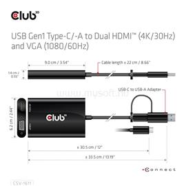 CLUB 3D Átalakító - CSV-1611(USB-C (USB-A Adapterrel) to Dual HDMI (4K/30Hz) / VGA (1080/60Hz)) CSV-1611 small