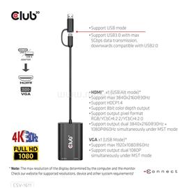 CLUB 3D Átalakító - CSV-1611(USB-C (USB-A Adapterrel) to Dual HDMI (4K/30Hz) / VGA (1080/60Hz)) CSV-1611 small