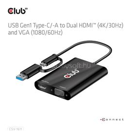 CLUB 3D Átalakító - CSV-1611(USB-C (USB-A Adapterrel) to Dual HDMI (4K/30Hz) / VGA (1080/60Hz)) CSV-1611 small