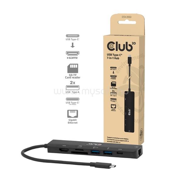 CLUB 3D CSV-2553 USB Hub (USB-C to USB-C, 2xUSB-A, HDMI, RJ45, SD/MicroSD, 100W PD, 4K60hz)