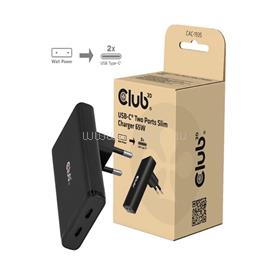 CLUB 3D Hálózati Adapter - CAC-1935 (65W 2xUSB-C, PD3.1, túltöltés védelem, kicsi méret, fekete) CAC-1935 small