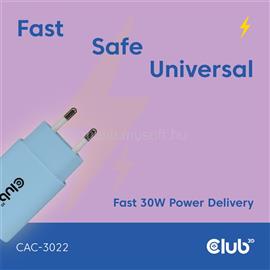 CLUB 3D Hálózati Adapter - CAC-3022 (2db/csomag, 30W USB-C, PD3.0, túltöltés védelem, kicsi méret, kék) CAC-3022 small