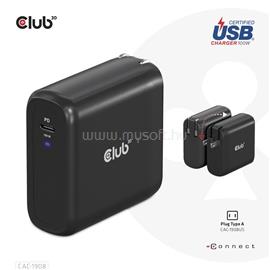 CLUB 3D Hálózati töltő - CAC-1908EU (100W GAN, USB-IF, egyportos USB-C, PD 3.0 támogatás) CAC-1908EU small
