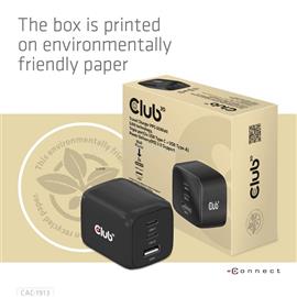 CLUB 3D Hálózati töltő - CAC-1913EU (65W GAN technol. Triple port 2xUSB-C 1xUSB-A PD 3.0) CAC-1913EU small