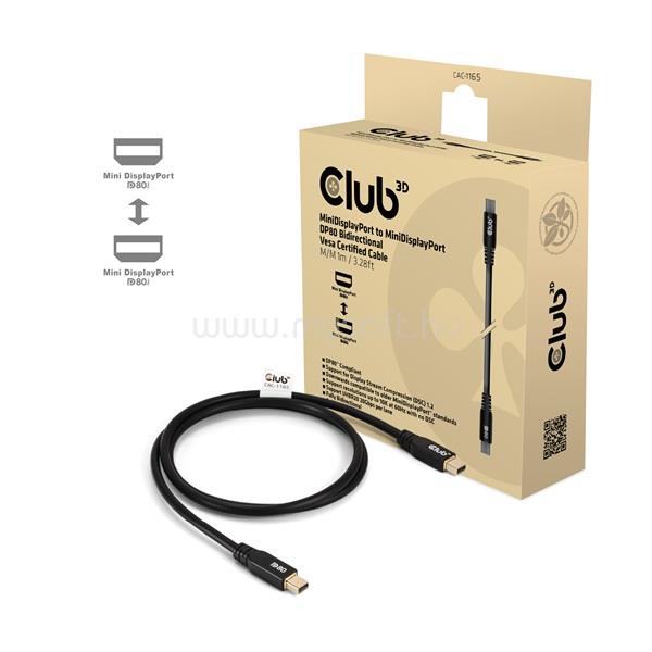 CLUB 3D Kábel - CAC-1165 (MiniDisplayPort to MiniDisplayPort, DP80, 80Gbps, 1m, 4K240Hz/8K60Hz/10K60Hz, M/M)