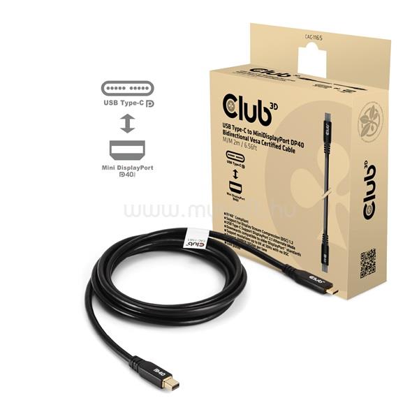 CLUB 3D Kábel - CAC-1561 (USB-C to MiniDisplayPort 2.1, DP40 bidirectional, 2m, 8K30Hz)