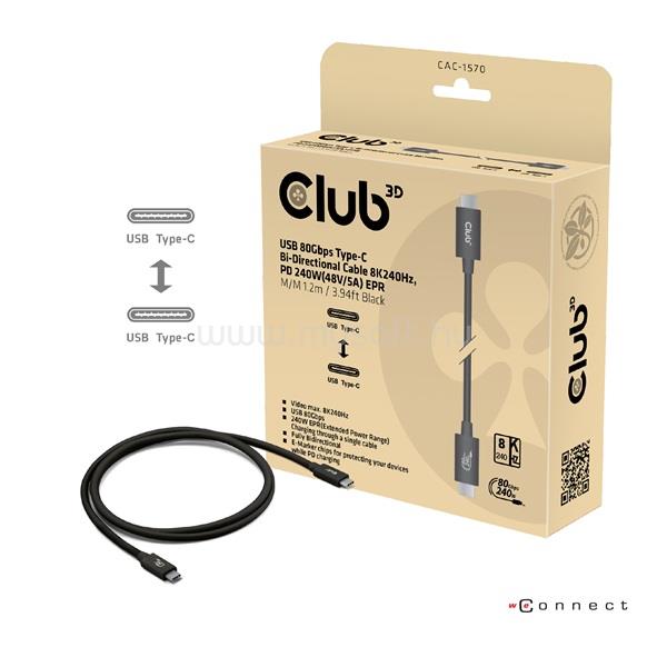 CLUB 3D Kábel - CAC-1570 (USB4 Type-C, 240W PD, 80Gbps, 8K240Hz, 4K540Hz, bidirectional, 1,2m, fehér)