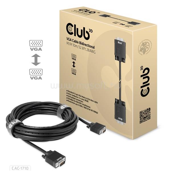 CLUB 3D Kábel - CAC-1710 (VGA Bidirectional, M/M, 10m, 28AWG, 1080p)