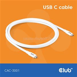 CLUB 3D Kábel - CAC-3001 (USB-C, PD 240W, 20Gbps, 4K60Hz, 2m, fehér) CAC-3001 small