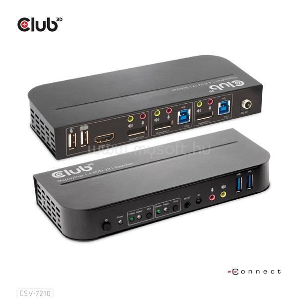 CLUB 3D KVM Switch - CSV-7210 (Dual DP, 4K60Hz, HDMI, KVM, IR távirányító)