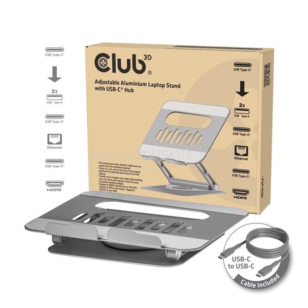 CLUB 3D Notebook Állvány - CSV-2554 (100W, 4K60Hz HDMI, 3x USB-C, RJ-45, 2x USB-A)