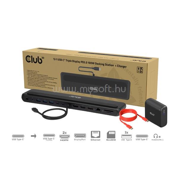 CLUB 3D Notebook Dokkoló - CSV-2541 (USB-C to 4xUSB-C, 2xUSB-A, 2xHDMI, 2xDP, RJ45, SD/MicroSD, 100W PD, 4K60hz)