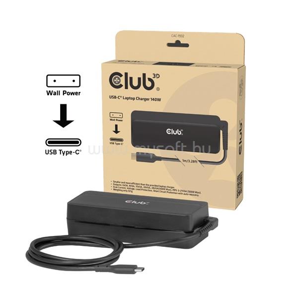 CLUB 3D Notebook Töltő - CAC-1932 (140W GaN, PD3.1, USB-C)