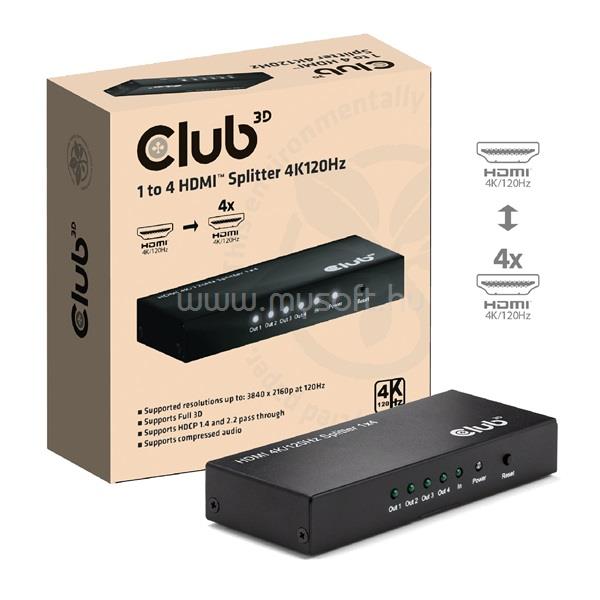 CLUB 3D Splitter - CSV-1385 (1 to 4 HDMI, 4K120Hz, 3D, HDCP 1.4/2.2, Audio, 6Gbps)