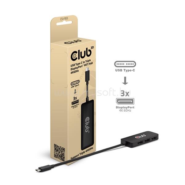 CLUB 3D USB Hub - CSV-1553 (3.2 USB-C with DP Alt-Mode to 3xDisplayPort, 4k60Hz)