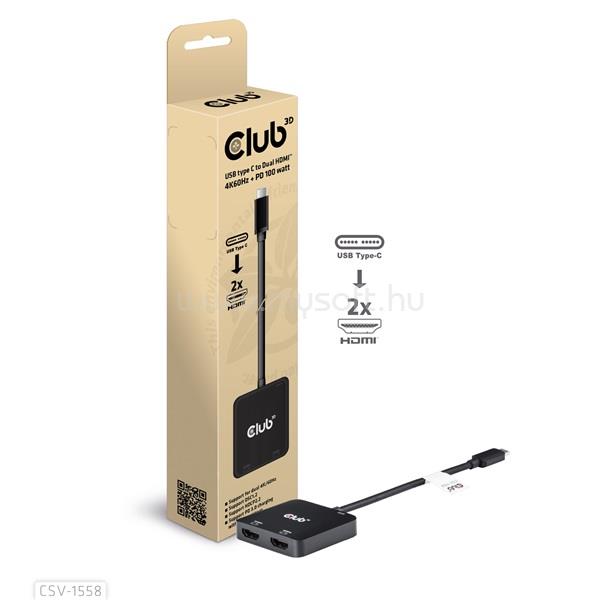 CLUB 3D CSV-1558 (3.2 USB-C to 2xHDMI hub (USB-C 100W PD3.0, 4k60Hz)