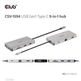CLUB 3D USB Hub - CSV-1594 (3.1 USB-C Gen 1 to HDMI, 2xUSB-A Gen 1, USB-C Gen 1, VGA, SD, Micro SD 3.0, RJ45, 3,5 Jack) CSV-1594 small