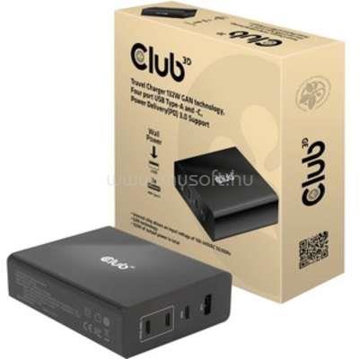 CLUB3D 132W GAN technology, 4 port USB Type-A and -C, Power Delivery(PD) 3.0 Support - Travel Charger