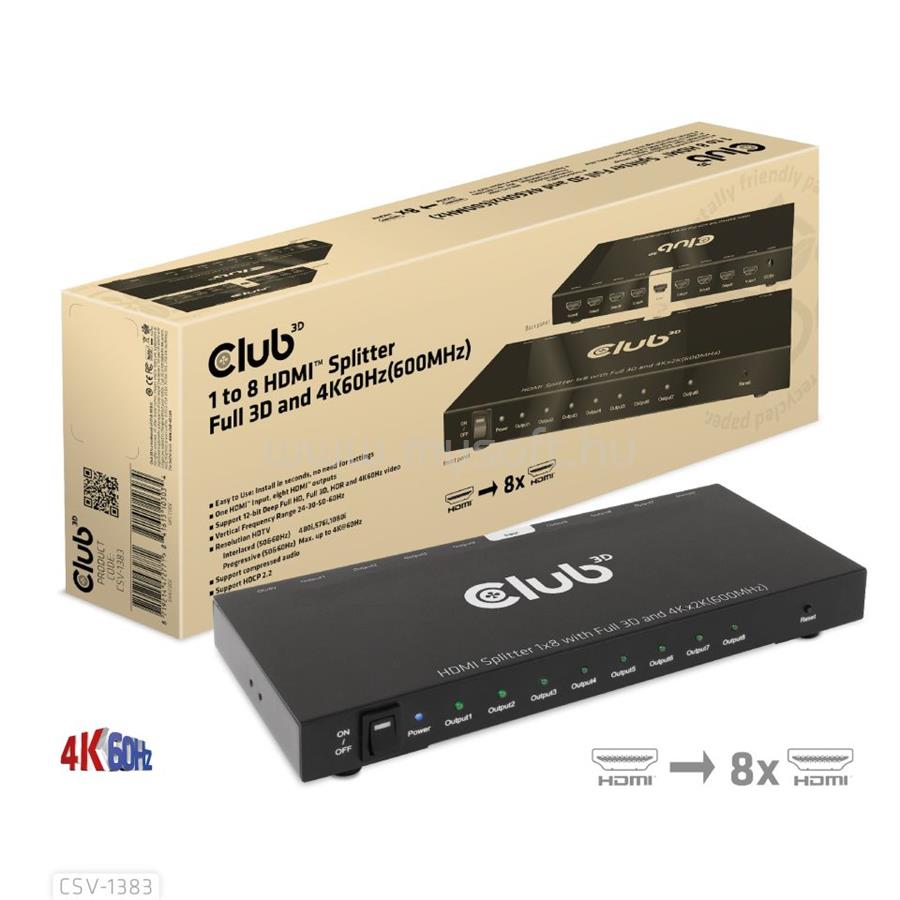 CLUB3D 8 portos Full 3D and 4K60Hz splitter