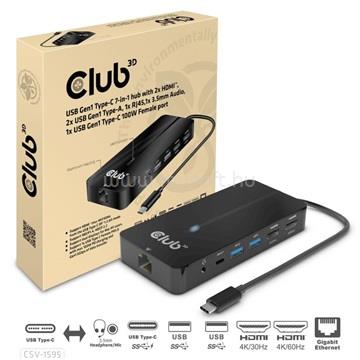 CLUB3D DOC USB Gen1 Type-C 7-1 hub with 2x HDMI, 2x USB-A, RJ45+3,5mm Audio+PD 3.0