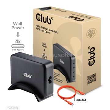 CLUB3D HUB Travel Charger 240 Watt GaN technology, Four port USB Type-C, Power Delivery(PD) 3.1 and PPS Support