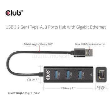CLUB3D USB 3.2 Gen1 Type-A, 3 Ports Hub with Gigabit Ethernet