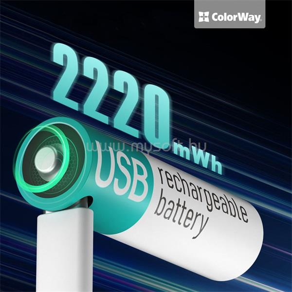 COLORWAY AA újratölhető elem, USB-C 2200 mAh 1.5B (Li-Polymer) (2pc.) (CW-UBAA-10)