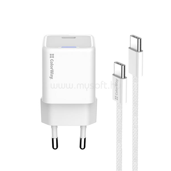 COLORWAY AC töltő GaN Mini CW-CHS052PDC-WT 25W PD port PPS USB-C fehér kábel Type-C CW-CHS052PDC-WT large