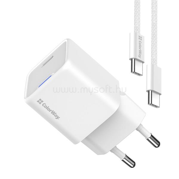 COLORWAY AC töltő GaN Mini CW-CHS052PDC-WT 25W PD port PPS USB-C fehér kábel Type-C CW-CHS052PDC-WT large