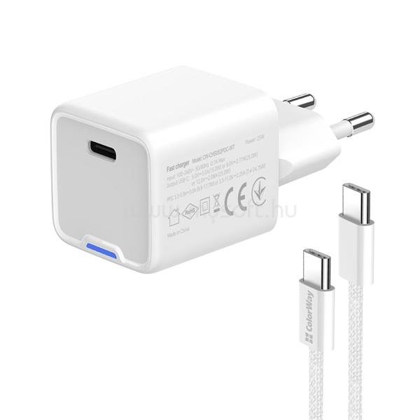 COLORWAY AC töltő GaN Mini CW-CHS052PDC-WT 25W PD port PPS USB-C fehér kábel Type-C CW-CHS052PDC-WT large