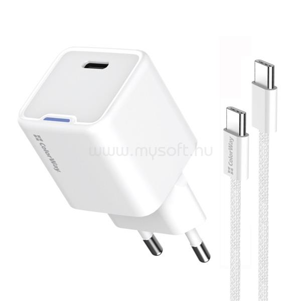 COLORWAY AC töltő GaN Mini CW-CHS052PDC-WT 25W PD port PPS USB-C fehér kábel Type-C CW-CHS052PDC-WT large
