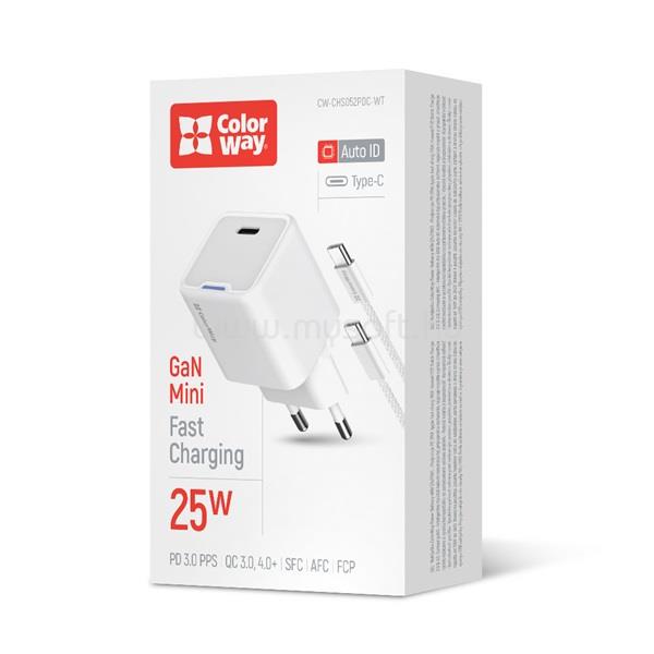 COLORWAY AC töltő GaN Mini CW-CHS052PDC-WT 25W PD port PPS USB-C fehér kábel Type-C CW-CHS052PDC-WT large