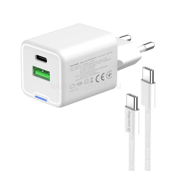 COLORWAY AC töltő GaN Mini CW-CHS053PDC-WT 30W PD port PPS USB (Type-C PD + USB QC4.0) kábel Type-C CW-CHS053PDC-WT large