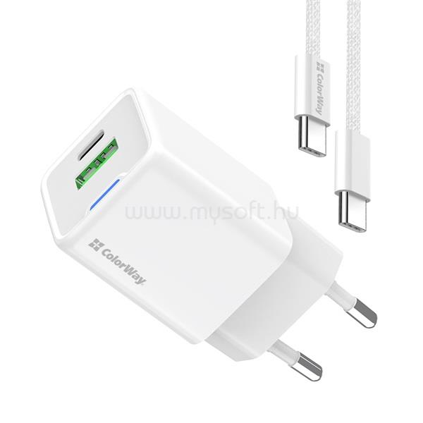 COLORWAY AC töltő GaN Mini CW-CHS053PDC-WT 30W PD port PPS USB (Type-C PD + USB QC4.0) kábel Type-C CW-CHS053PDC-WT large