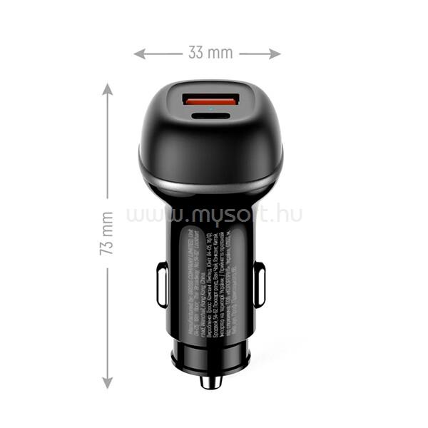 COLORWAY Autós töltő, CW-CHA067PD-BK, 2xUSB (Type-C PD45W + USB QC3.0 18W) (63W), fekete CW-CHA067PD-BK large