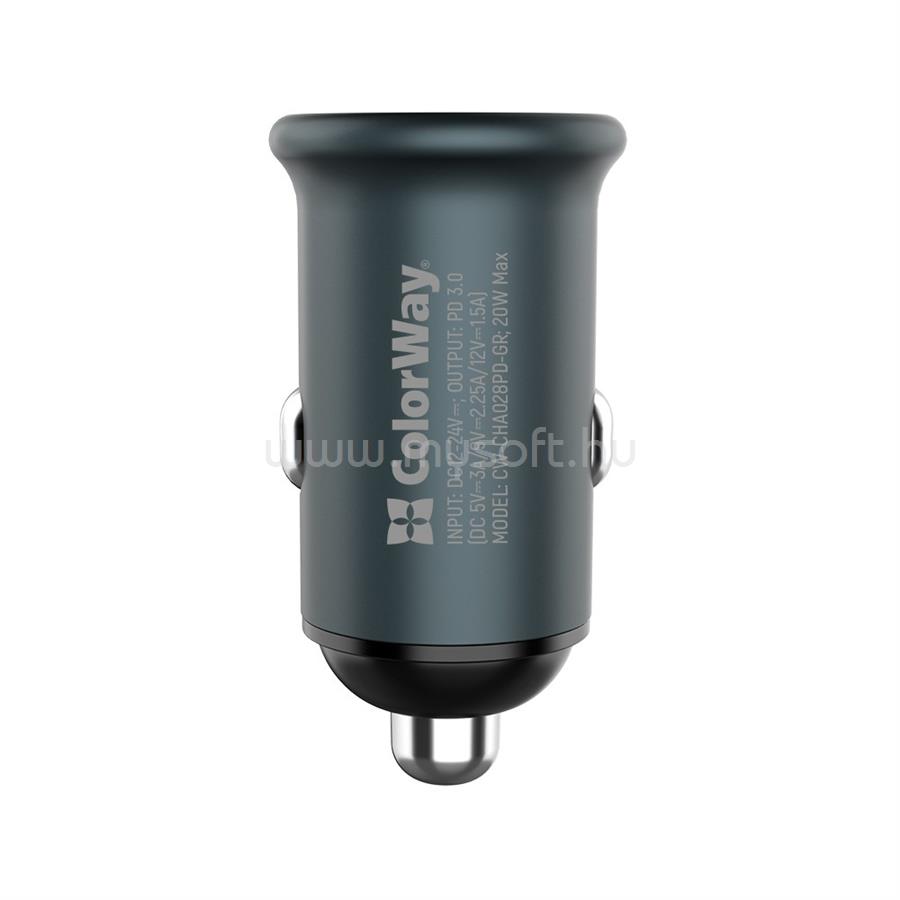 COLORWAY CW-CHA028PD-GR autós töltő 1USB (Power Delivery Port USB Type-C (20W) szürke CW-CHA028PD-GR large