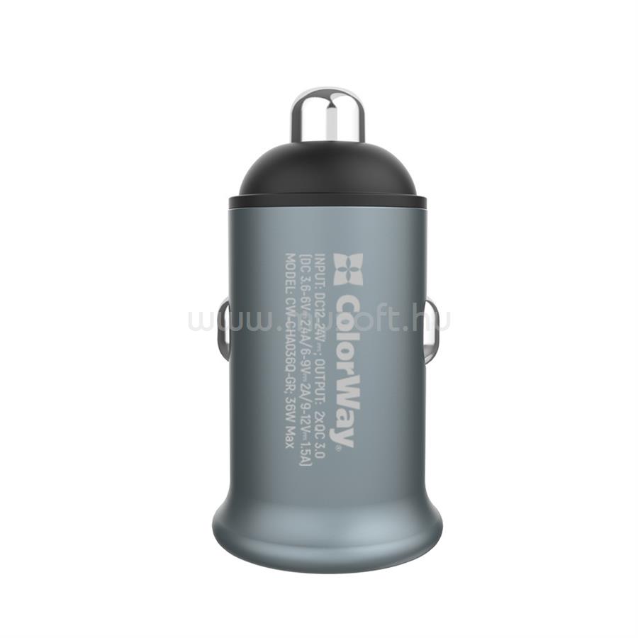 COLORWAY CW-CHA036Q-GR autós töltő 2USB Quick Charge 3.0 36W (szürke)