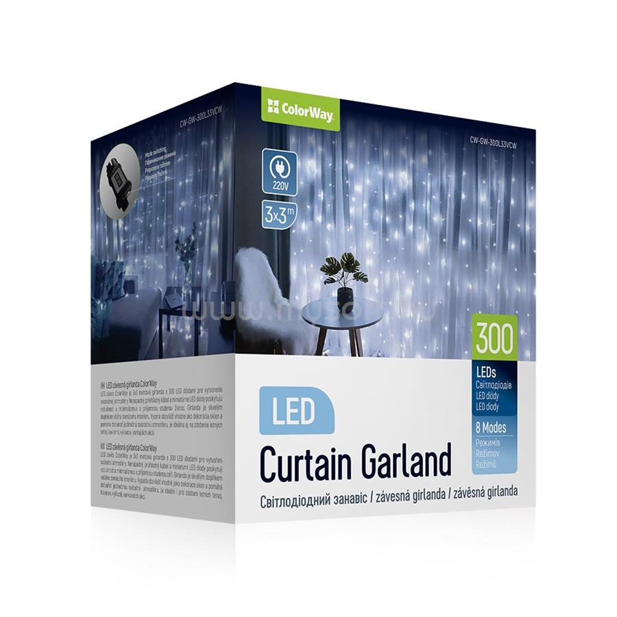 COLORWAY LED szalag, LED garland curtain (curtain) 3x3m 300LED 220V cold color