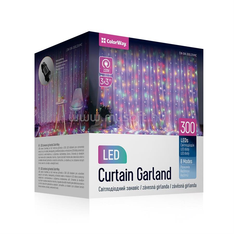 COLORWAY LED szalag, LED garland curtain (curtain) 3x3m 300LED 220V multi-colored
