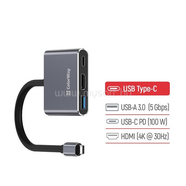 COLORWAY USB hub (dokkolóállomás) USB-C 3 az 1-ben Type C PD 100W/USB3.0/HDMI 4K (CW-HUB08) CW-HUB08 large