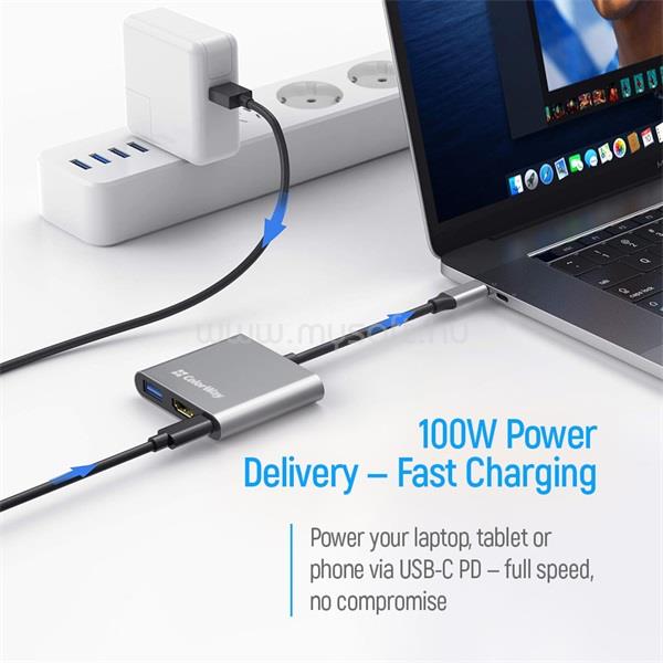 COLORWAY USB hub (dokkolóállomás) USB-C 3 az 1-ben Type C PD 100W/USB3.0/HDMI 4K (CW-HUB08) CW-HUB08 large